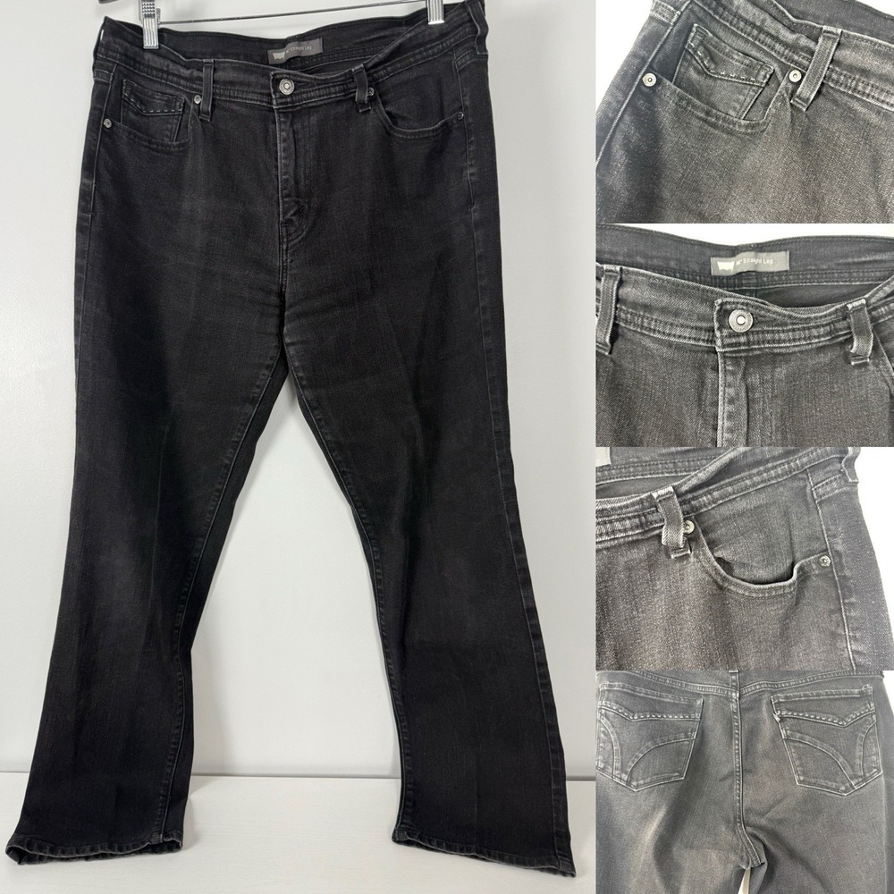 Levi's 505 Straight Leg Black Denim Jeans Womens Waist Mid Rise 16M‎